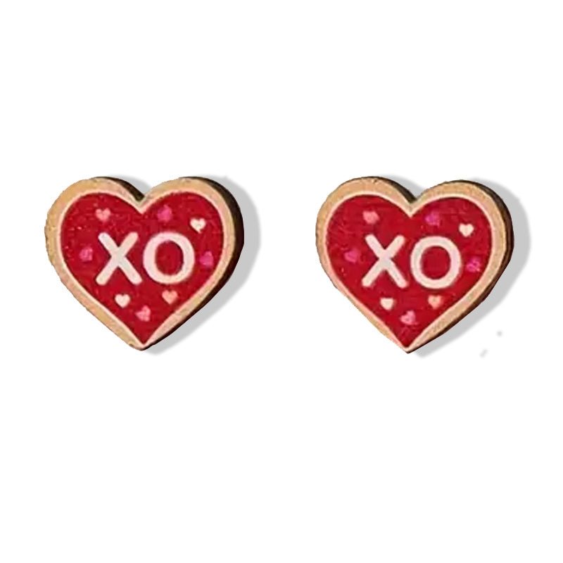 Heart XOXO Wooden Earring Studs - Mercy Plus Grace