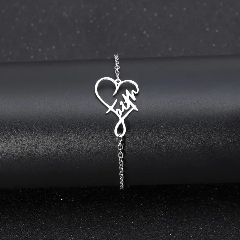Stainless Steel Love, Faith Letter Cross Bracelets - Mercy Plus Grace