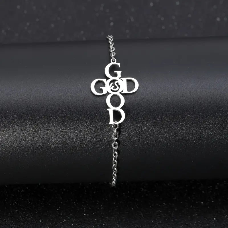 Stainless Steel Love, Faith Letter Cross Bracelets - Mercy Plus Grace