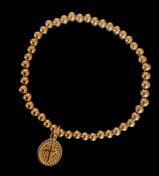 Gold Cross Medallion Beaded Bracelet