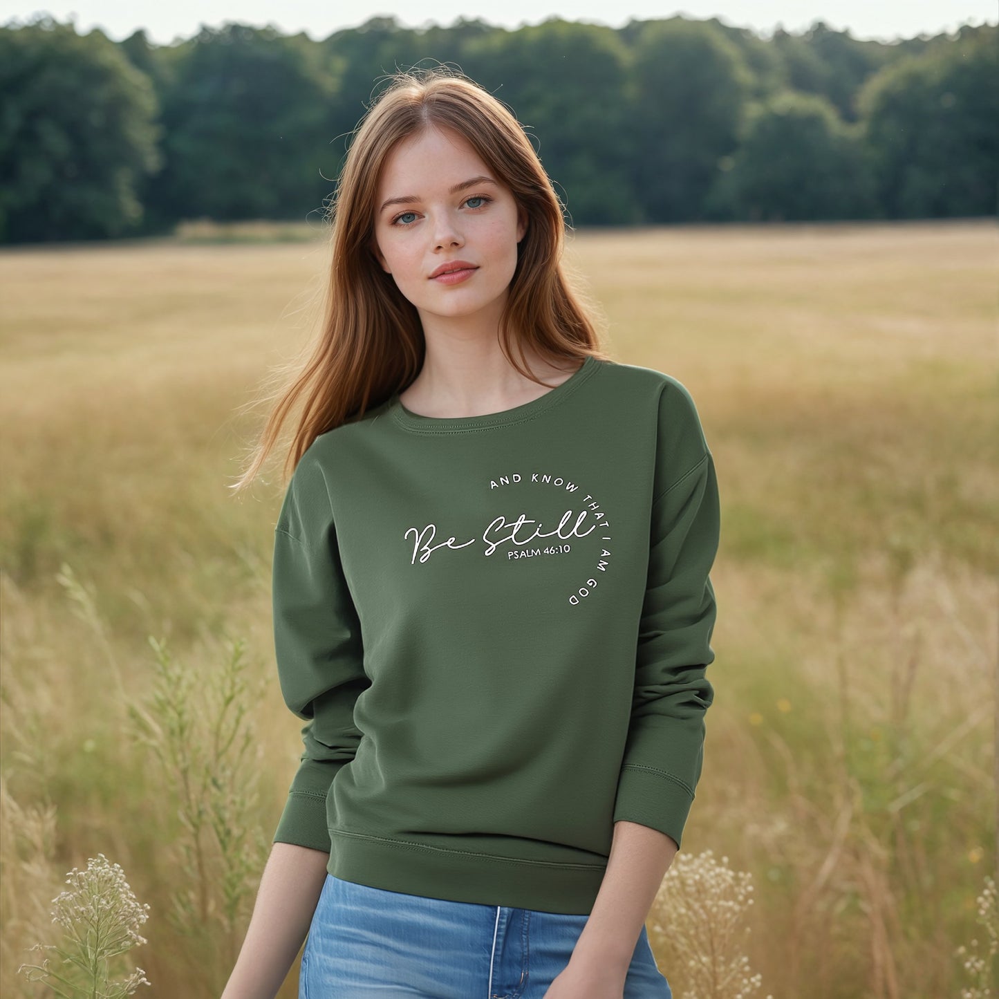 Be Still & Know Green Sweatshirt - Mercy Plus Grace