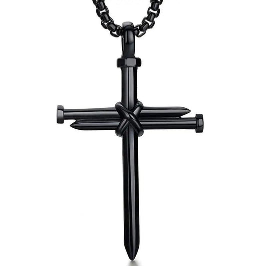 Black Three Nail Cross Necklace - Mercy Plus Grace