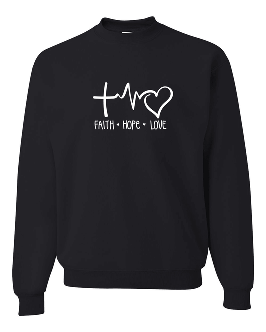 Faith Hope Love Unisex Black Fleece Sweatshirt - Mercy Plus Grace