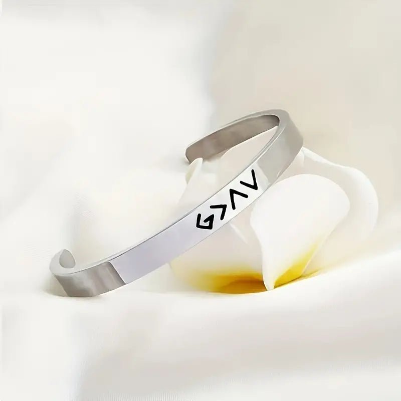 God is Greater Silver Cuff - Mercy Plus Grace