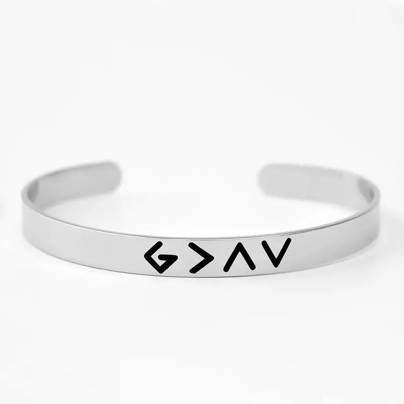 God is Greater Silver Cuff - Mercy Plus Grace