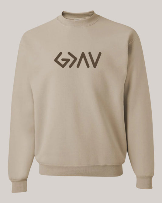 God is Greater Than Highs and Lows Tan Sweatshirt - Mercy Plus Grace