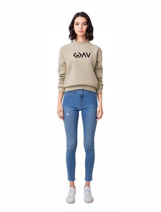 God is Greater Than Highs and Lows Tan Sweatshirt - Mercy Plus Grace