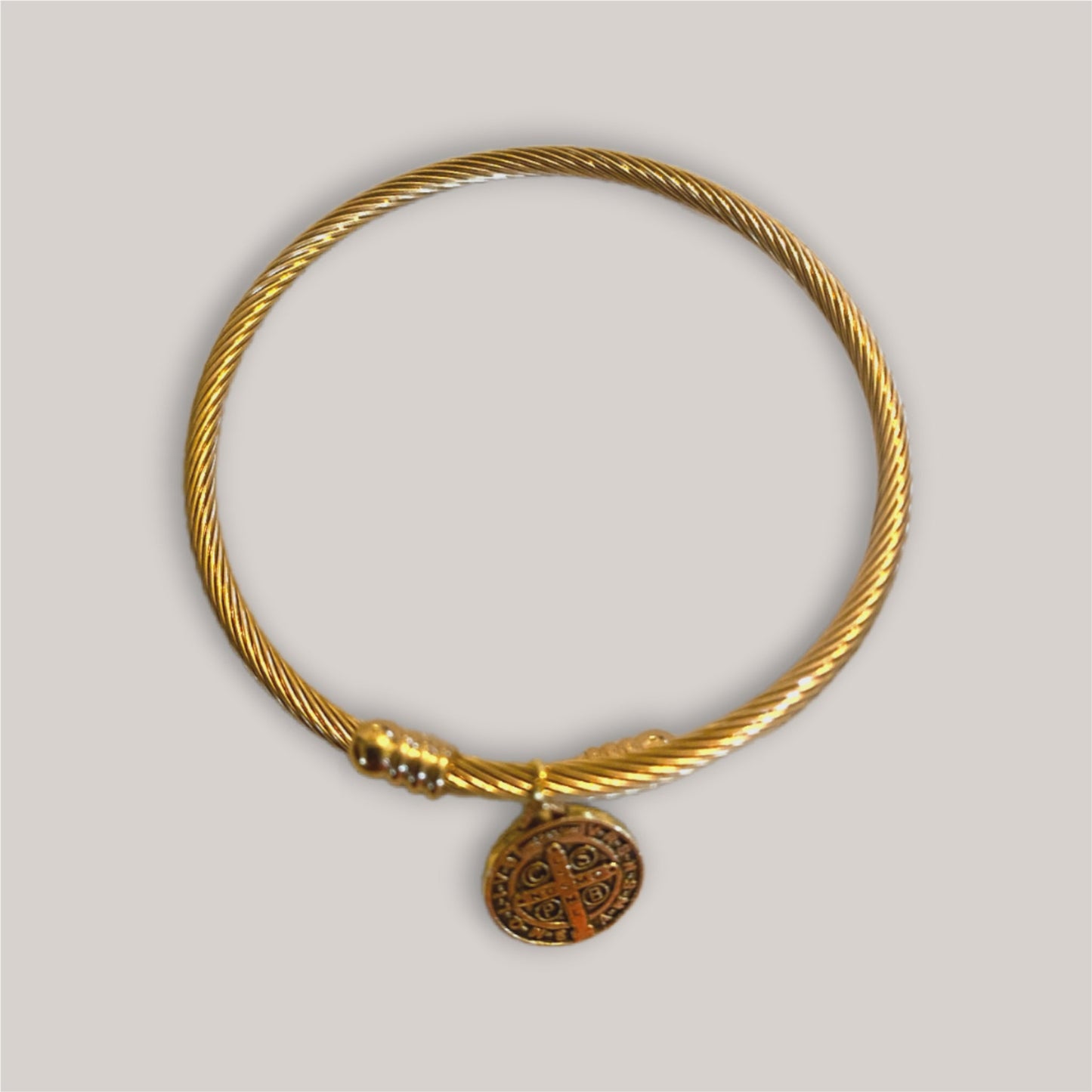 Gold Cuff with Cross Medallion Charm - Mercy Plus Grace