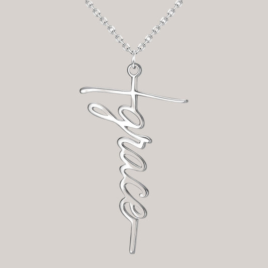 Grace Cross Sterling Silver Necklace - Mercy Plus Grace