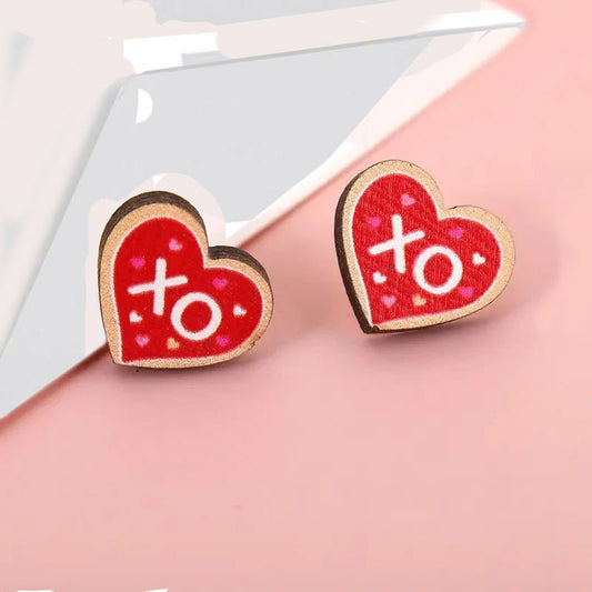 Heart XOXO Wooden Earring Studs - Mercy Plus Grace