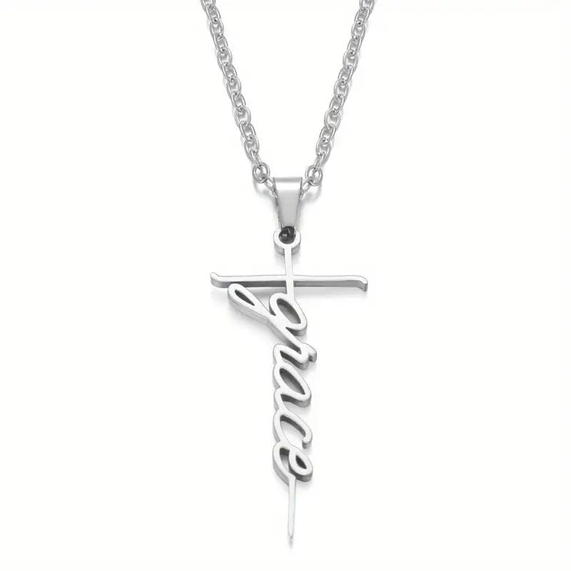 Jesus Cross, Scripts of Life, Sterling Silver Necklace - Mercy Plus Grace