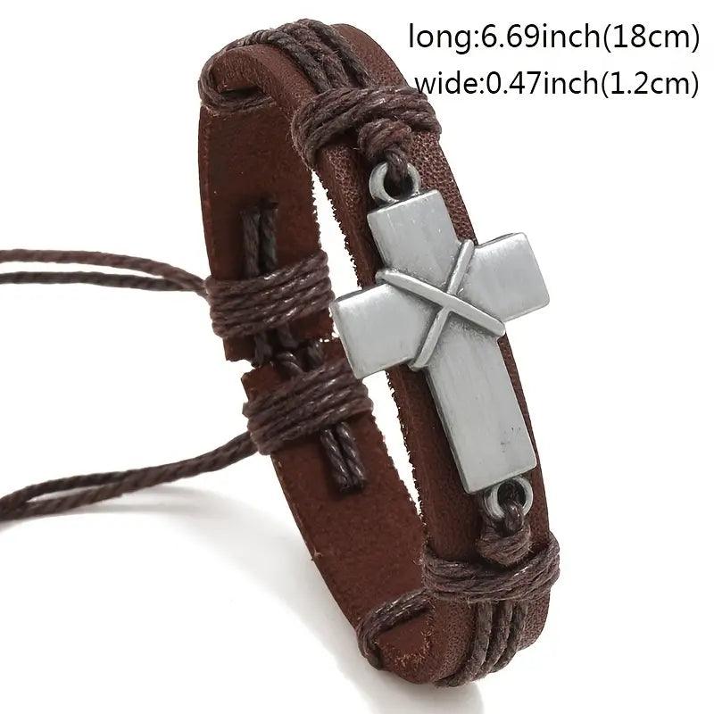 Leather Adjustable Alloy Silver Cross Bracelet - Mercy Plus Grace