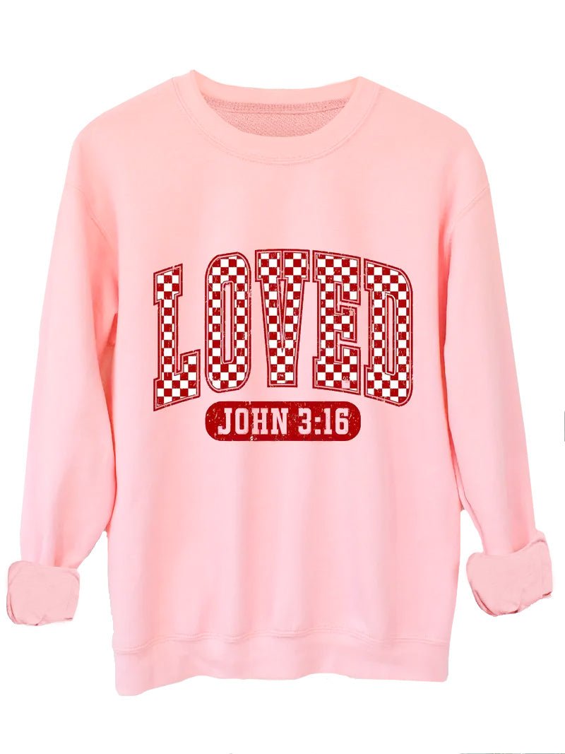 Loved John 3:16 Checked Pink Fleece - Mercy Plus Grace