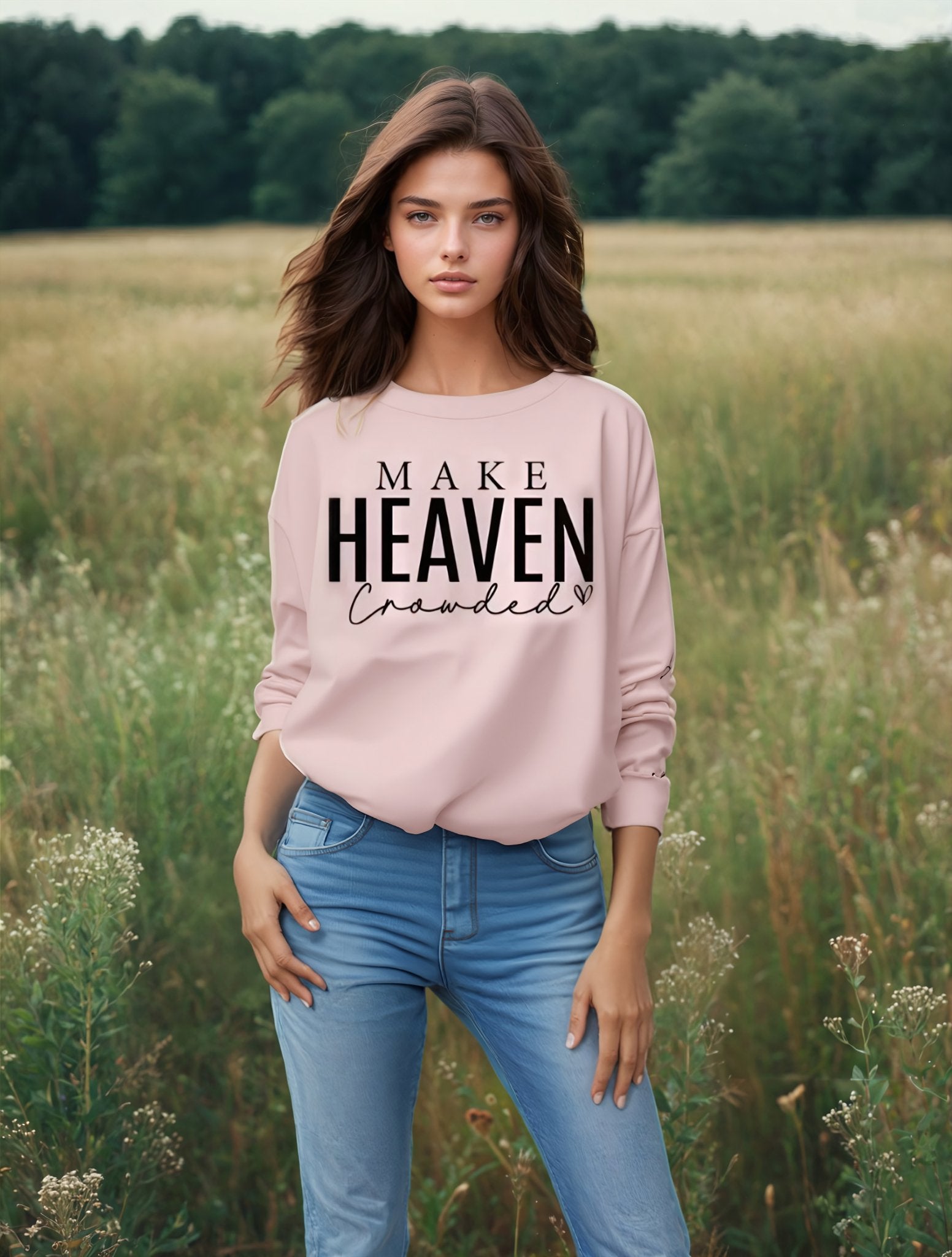 Make Heaven Crowded Pink Sweatshirt - Mercy Plus Grace