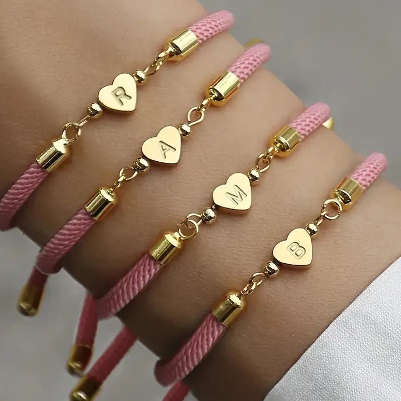 Pink Cord Gold Initial Slider Bracelet - Mercy Plus Grace