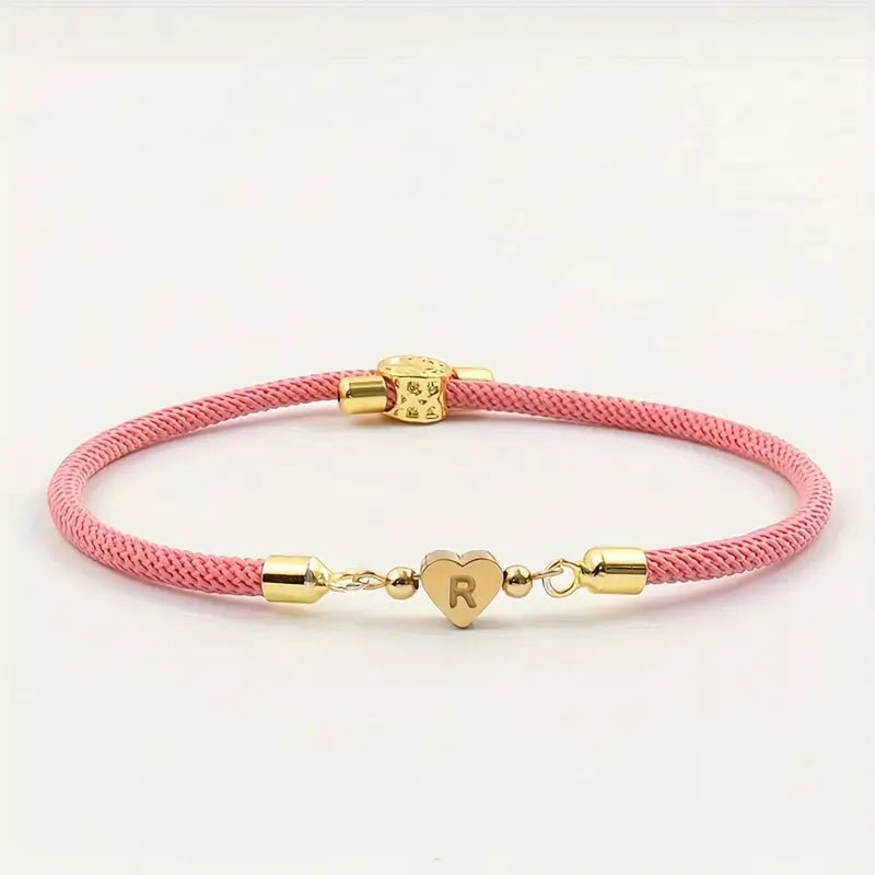 Pink Cord Gold Initial Slider Bracelet - Mercy Plus Grace