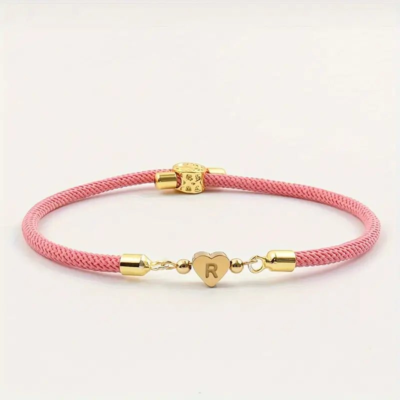 Pink Rope Bracelet with Heart Initial Charm - Mercy Plus Grace