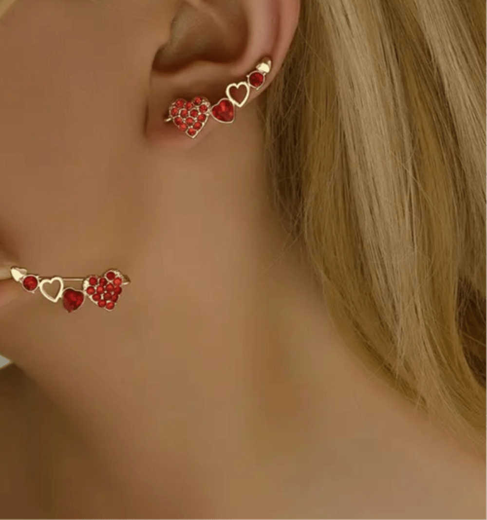 Red and Gold Heart Wrap Earrings - Mercy Plus Grace