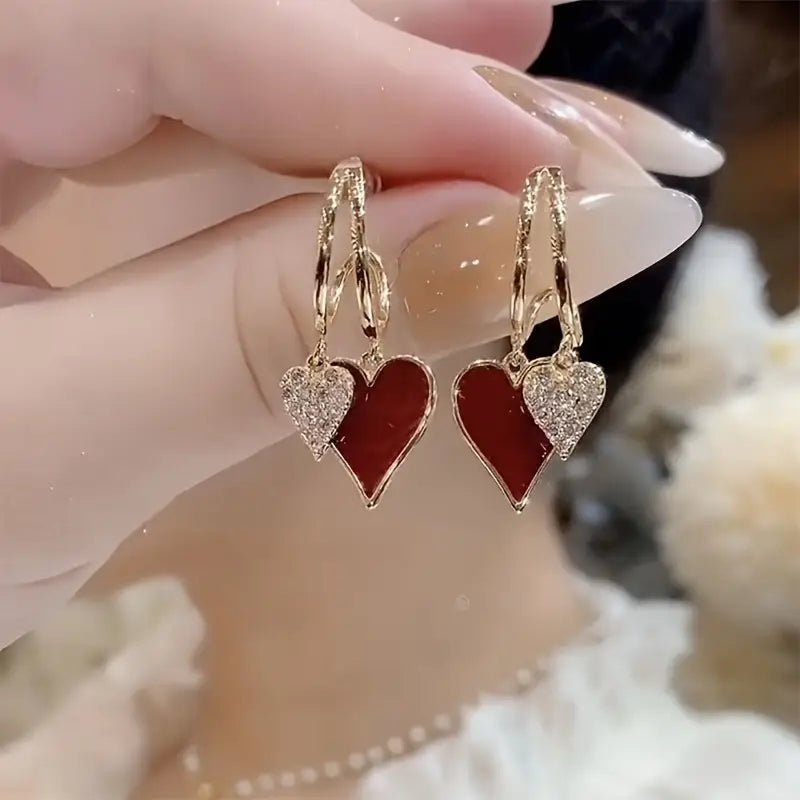 Red Glitter & Gold Heart Earrings - Mercy Plus Grace