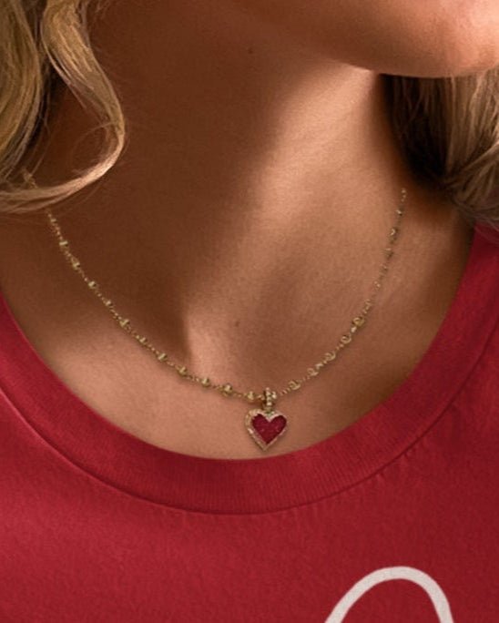 Red Rhinestone Heart Pendant Necklace - Mercy Plus Grace