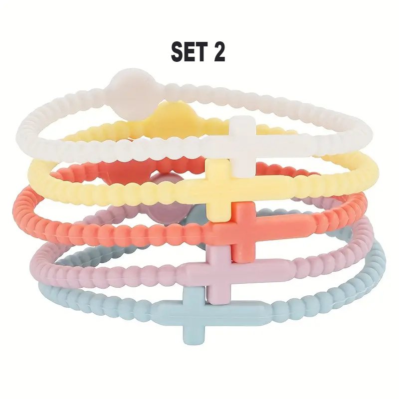 Silicone Cross Beaded Bracelet Set - Mercy Plus Grace