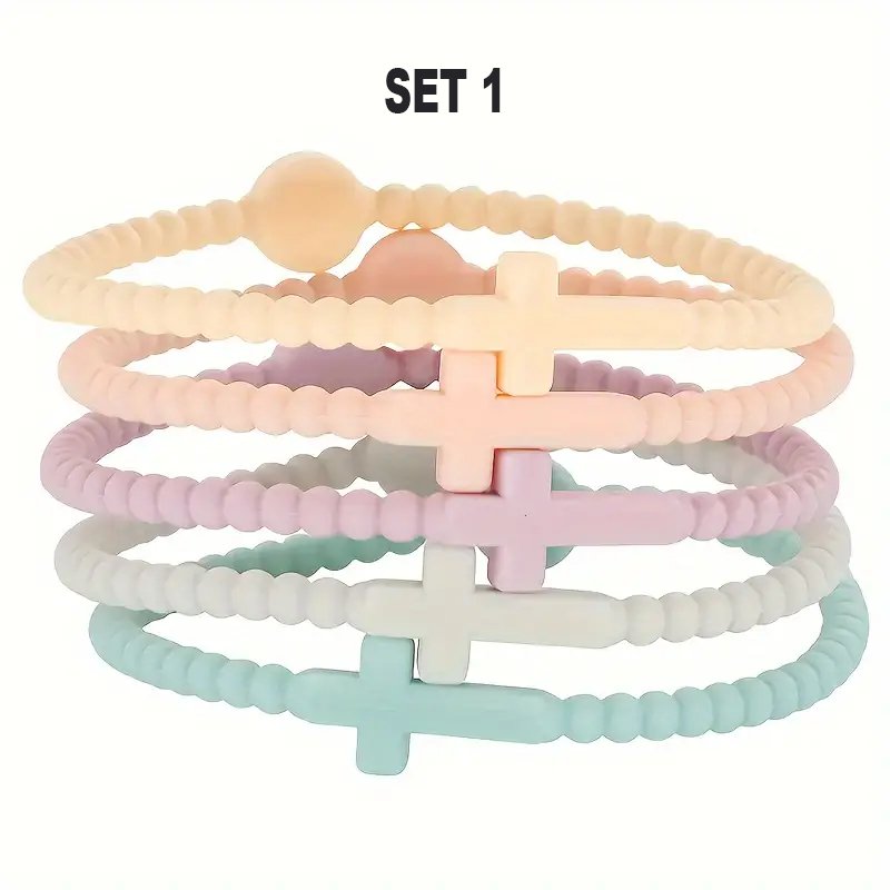 Silicone Cross Beaded Bracelet Set - Mercy Plus Grace