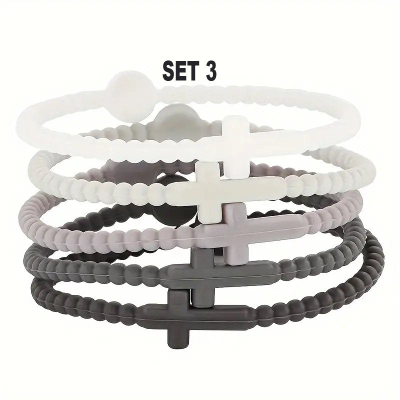 Silicone Cross Beaded Bracelet Set - Mercy Plus Grace