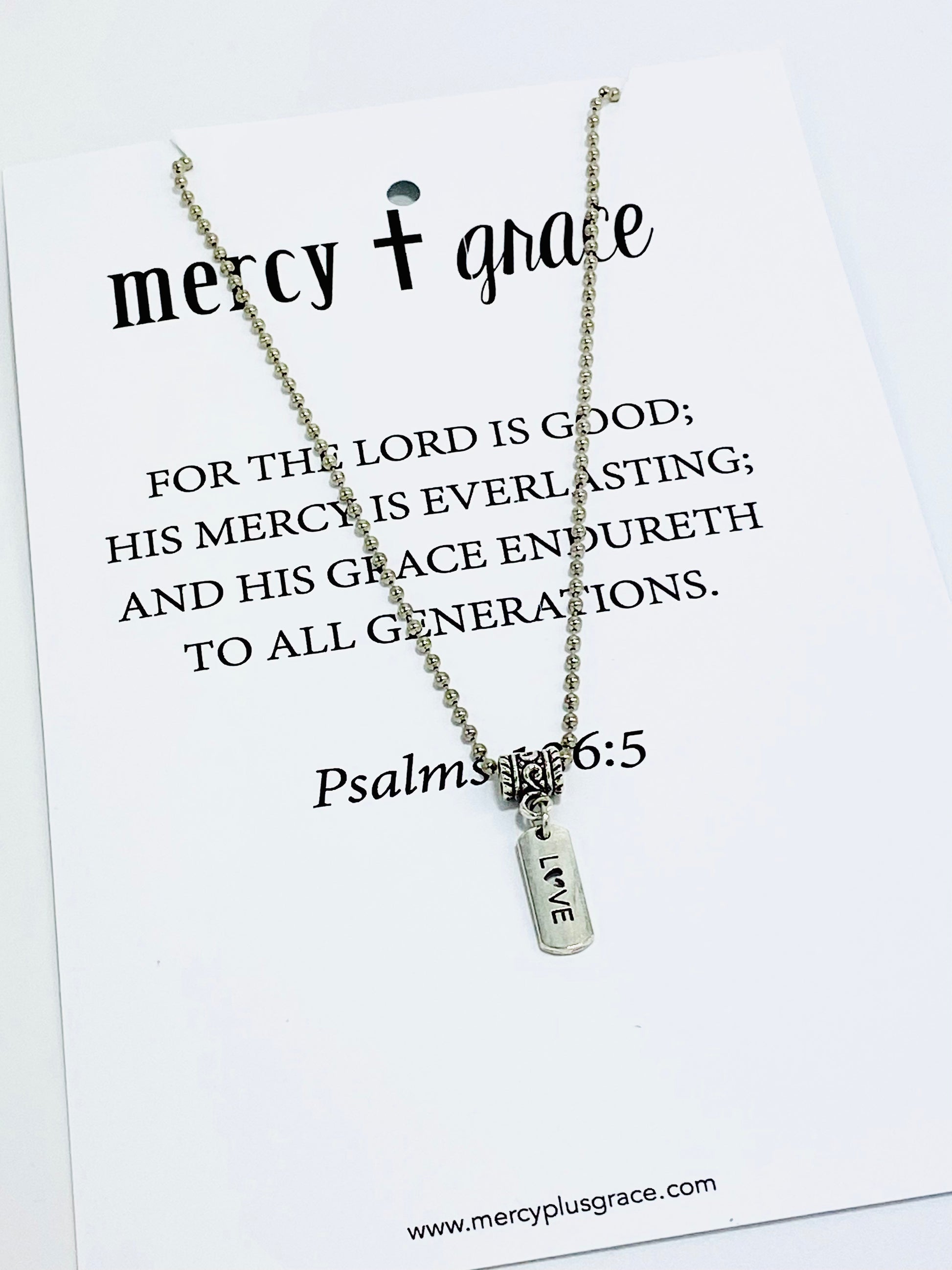 Silver Ball Chain Faith Message Tags Necklace - Mercy Plus Grace
