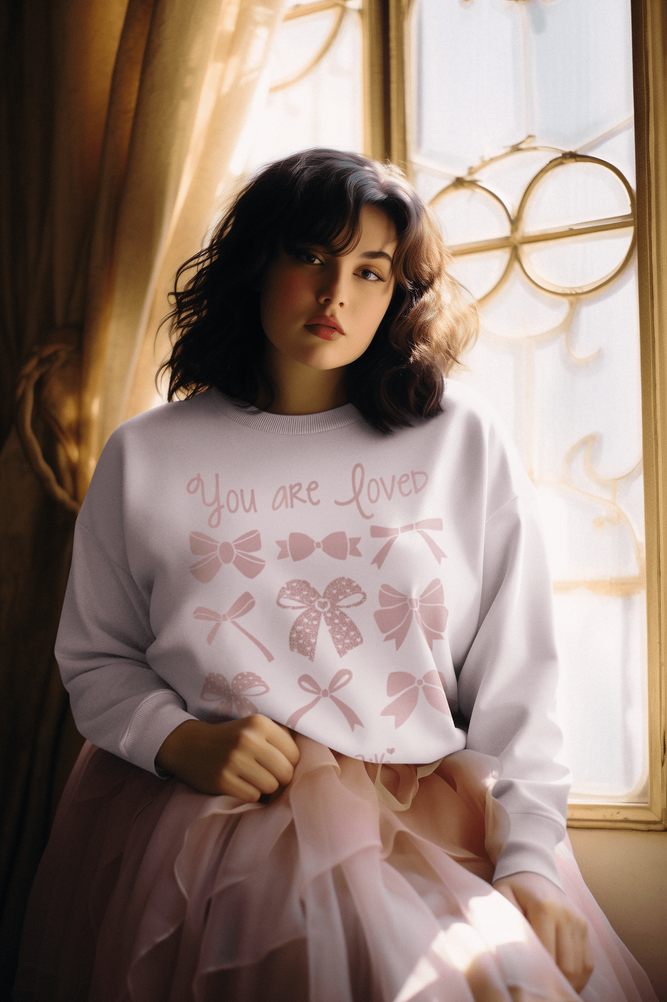 You Are Loved Bow Sweat Shirt - Mercy Plus Grace